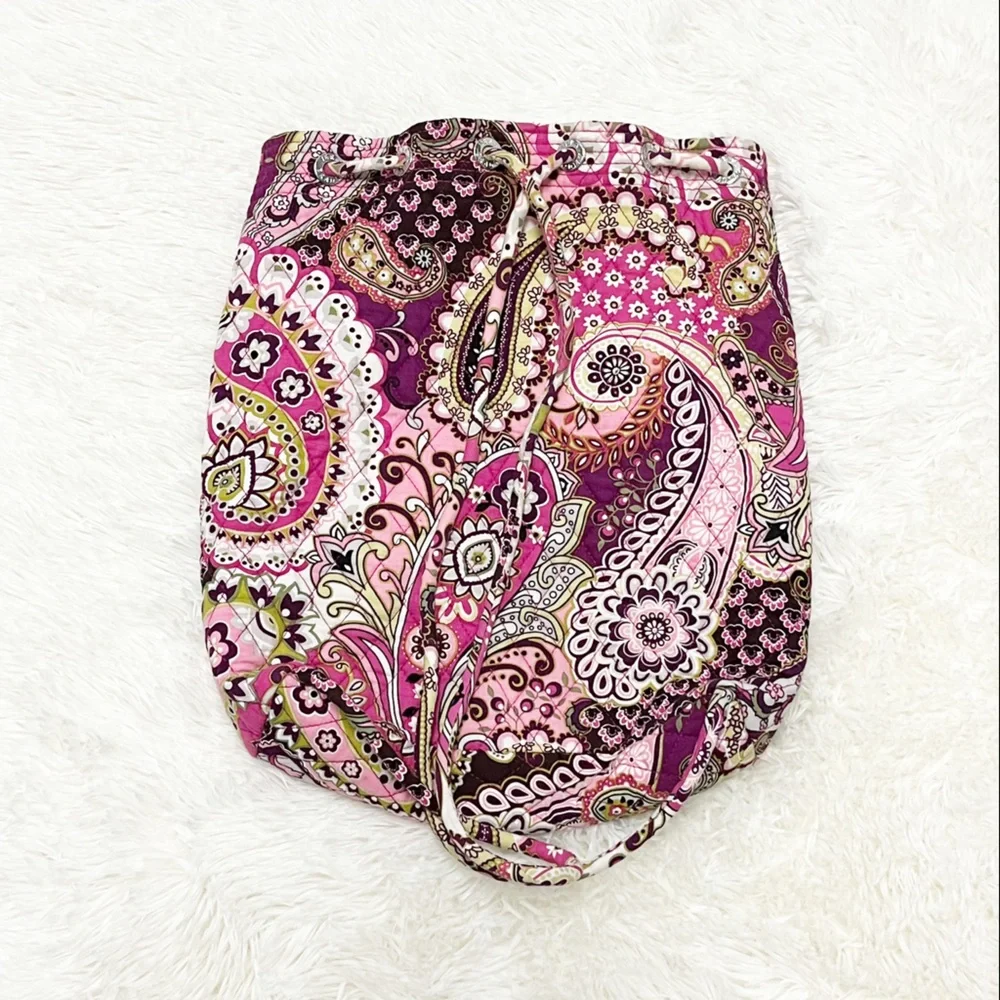 Y2K Vera Bradley Pink Very Berry Paisley Drawstring Cloth Backpack Retired
